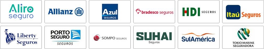 ALLIANZ, AZUL, BRADESCO, HDI, LIBERTY, MAPFRE, PORTO SEGURO, SOMPO, SULAMERICA, TOKIO MARINE, ZURICH, 